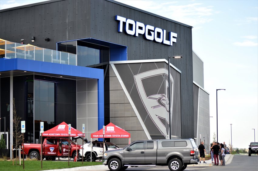 The entrance to Thornton's Top Golf at 160th and Grant, just north of the Northwest Parkway. The combination night club and driving range is set to open Aug. 9.